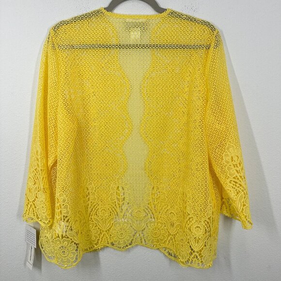 Alfred Dunner Bright Yellow Lace Open Cardigan Overlay Formal Topper Summer NWT - Picture 2 of 7